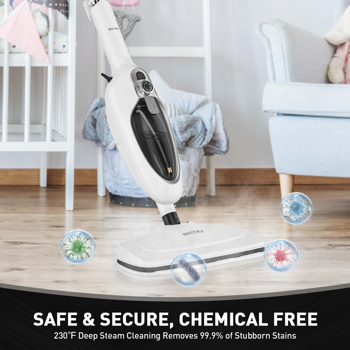 White 10-in-1 Detachable Steam Mop with 3 Microfiber Pads K92211
