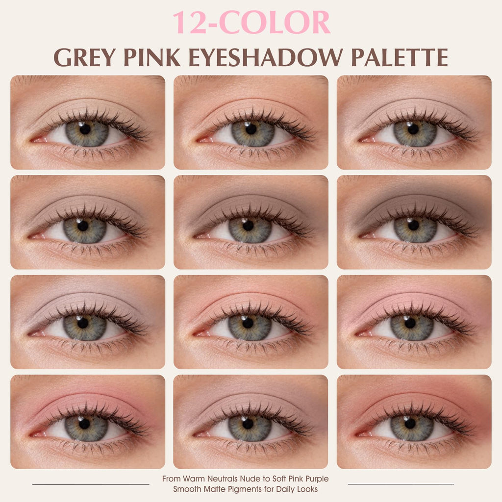Mauve Pink Grey Brown Matte Eyeshadow Palette with Brush T9680