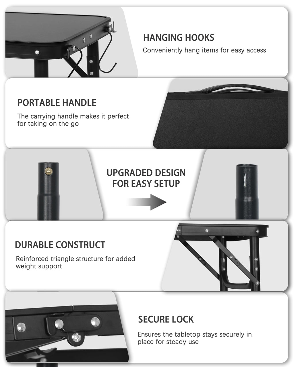 Small Portable Folding Camping Table with Handle, Black T739608