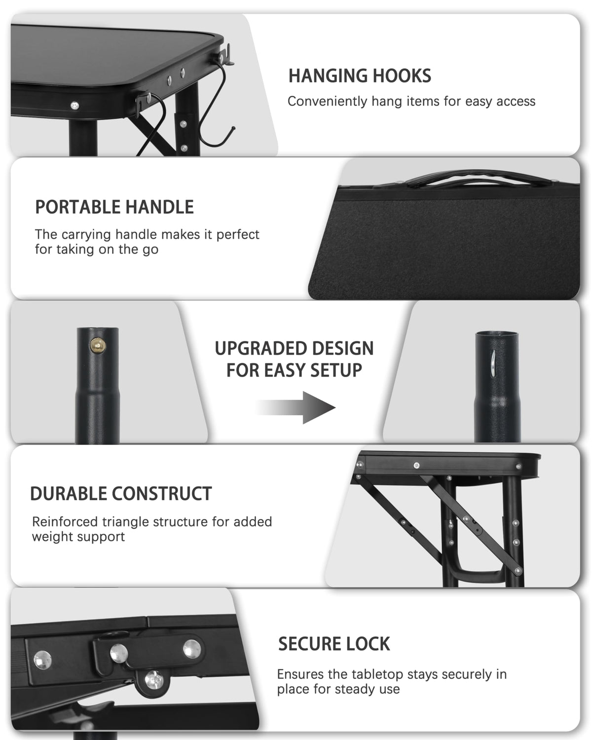 Small Portable Folding Camping Table with Handle, Black T739608
