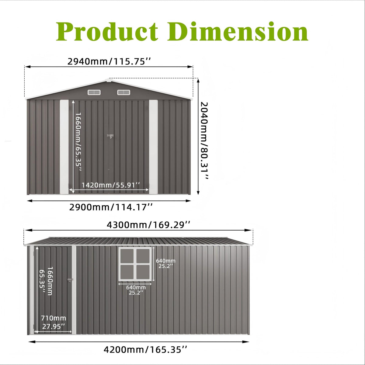 10x14 FT Grey Metal Storage Shed G19688
