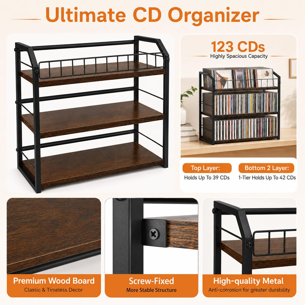 3-Tier Metal and Wood CD Storage Rack N88059
