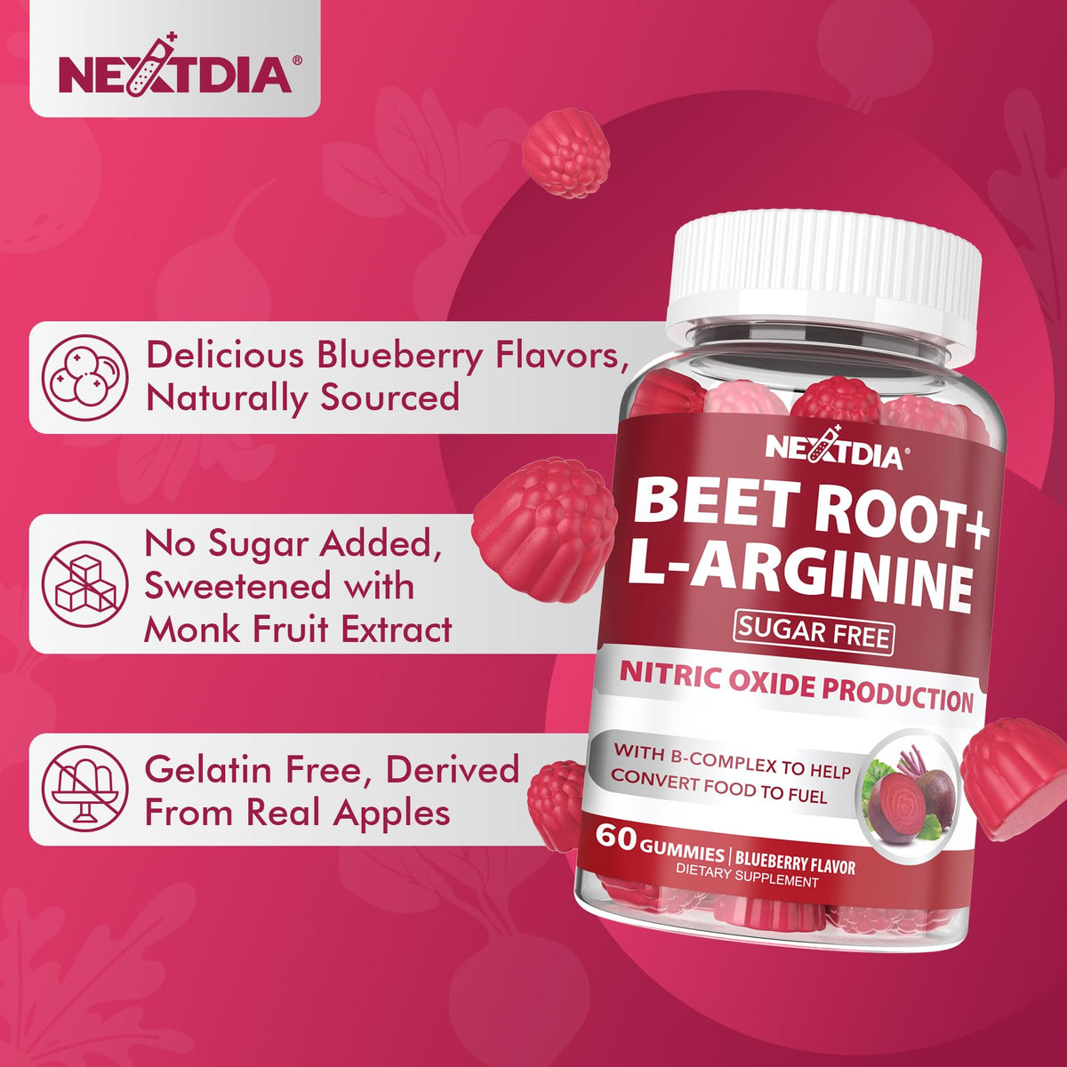 Beet Root Gummies 1200mg with L-Arginine and B Vitamins O5998