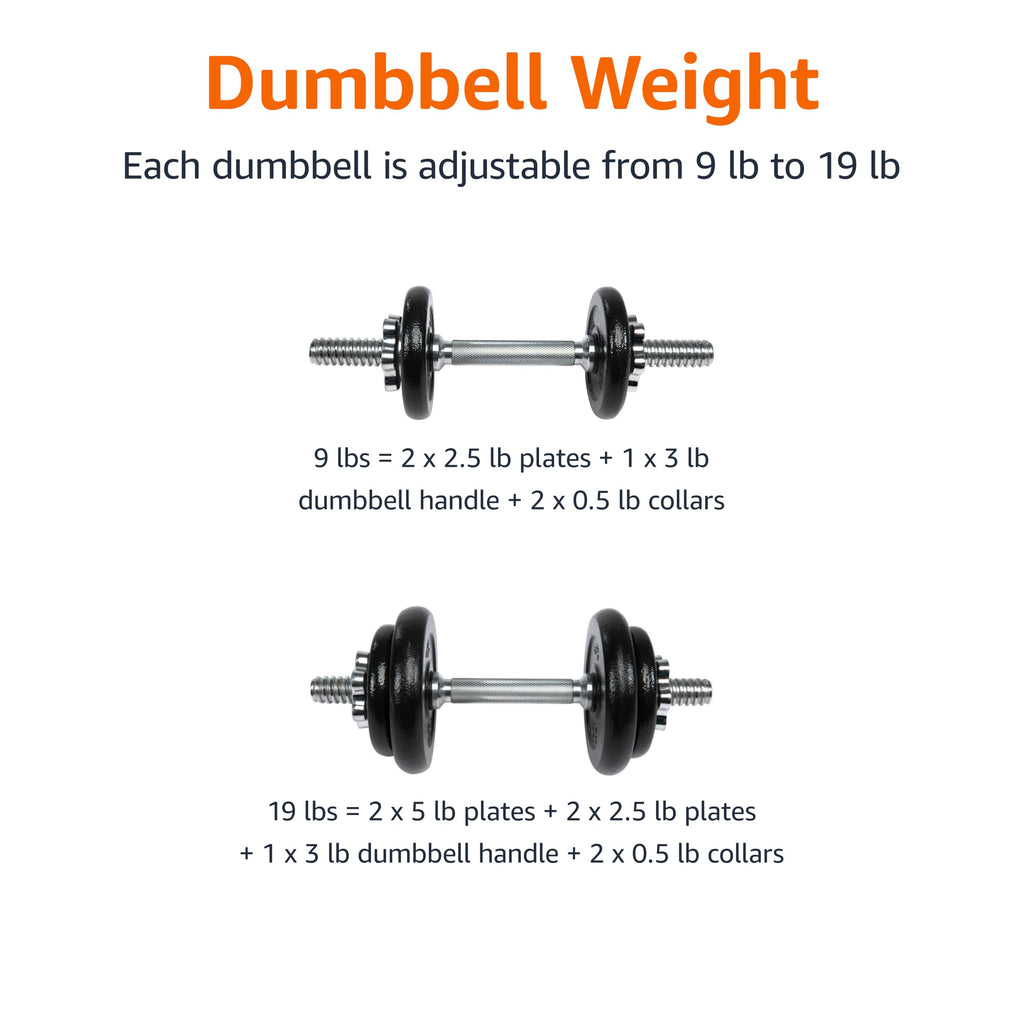 Adjustable Dumbbell Hand Weight Set with Storage Case, 38 Pounds, Black Z581492
