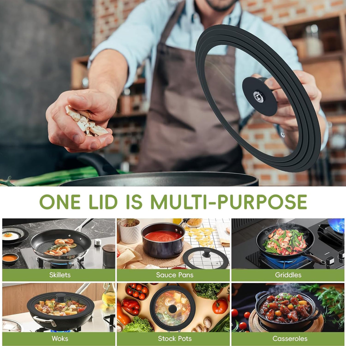 Silicone Glass Pan Lid for 10, 11, 12 Inch Pots & Skillets B72364
