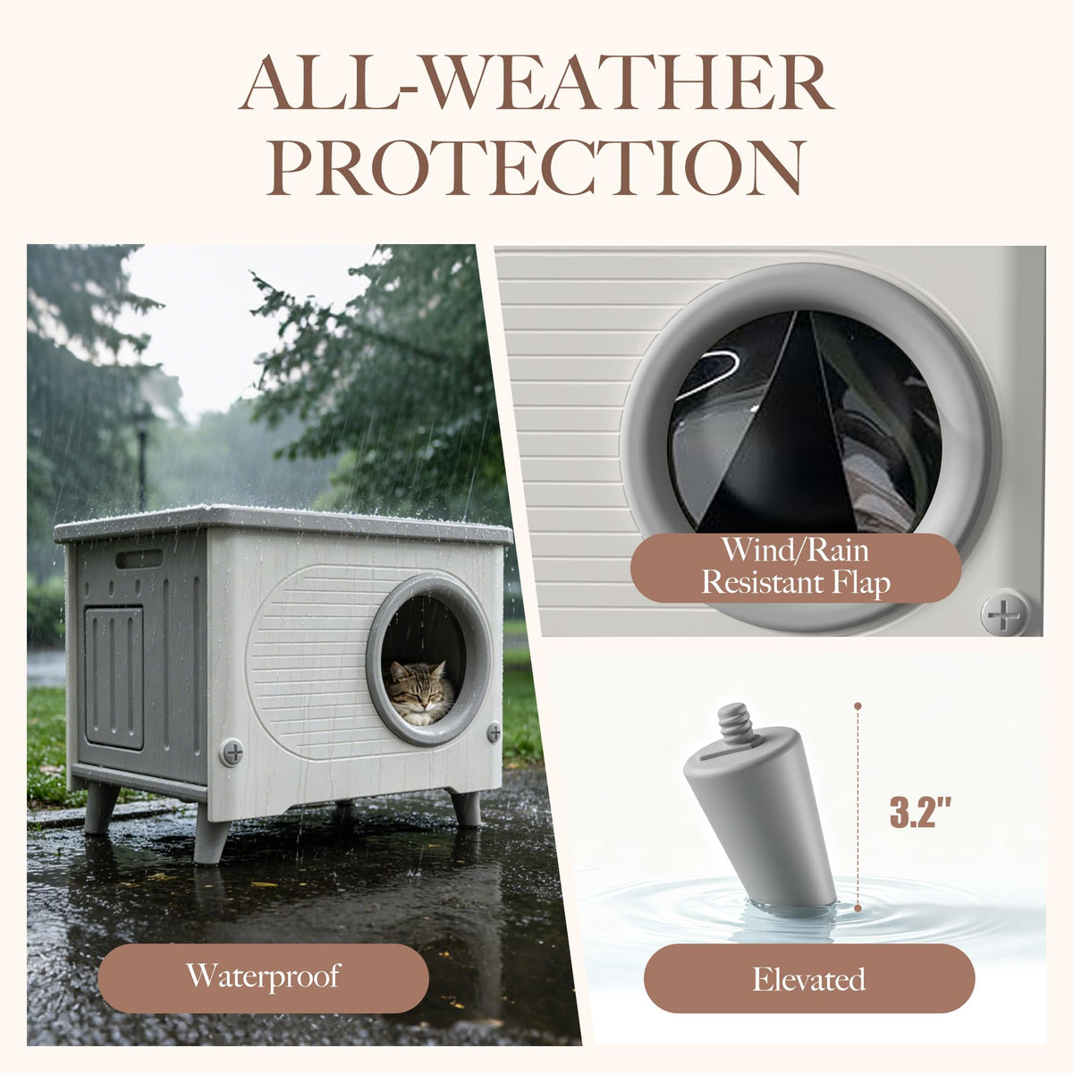 Weatherproof Outdoor Cat House with Escape Door M76160