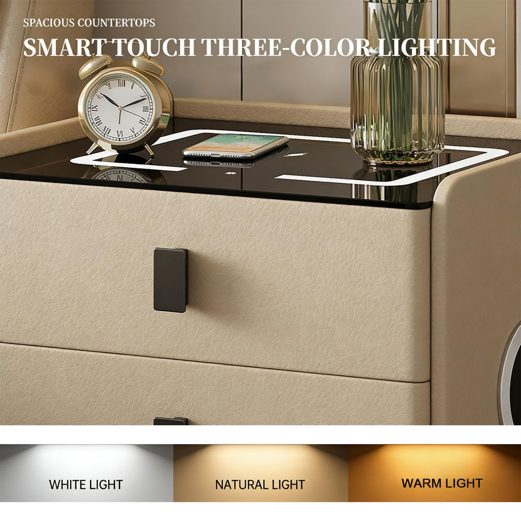 Smart Nightstand with Bluetooth Speaker, 3 Drawer LED Nightstand with USB Port T194