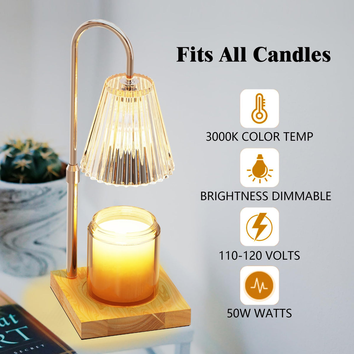 Candle Warmer Lamp with 2 Bulbs, Dimmable, Timer, Adjustable Height U128338