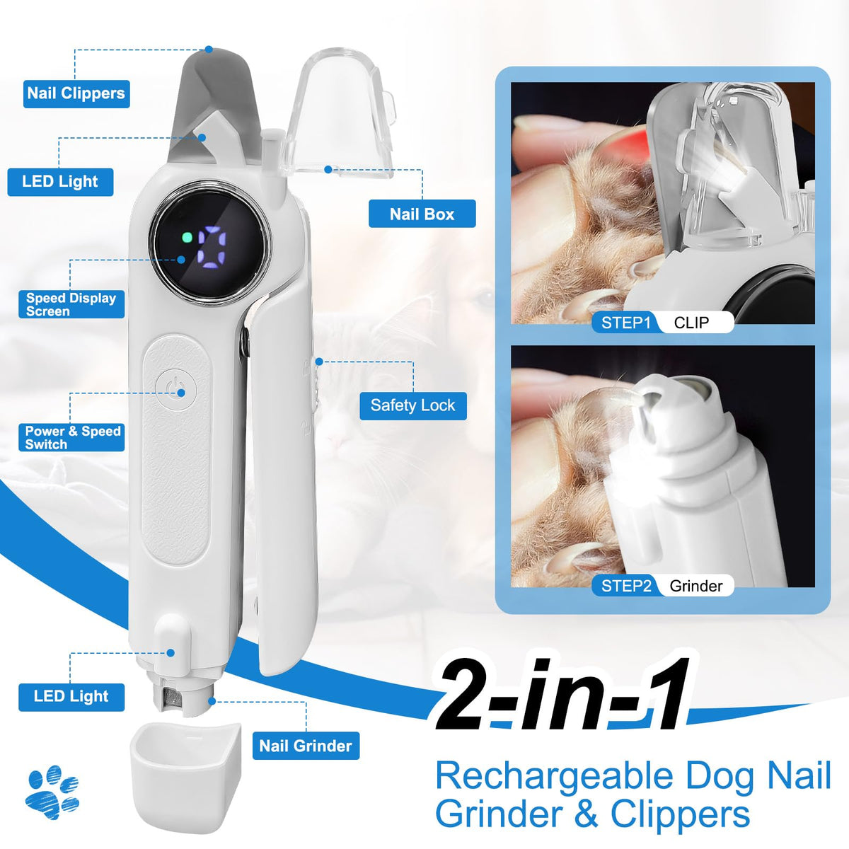 2-in-1 Dog Nail Clippers & Grinder with LED Light Q9303