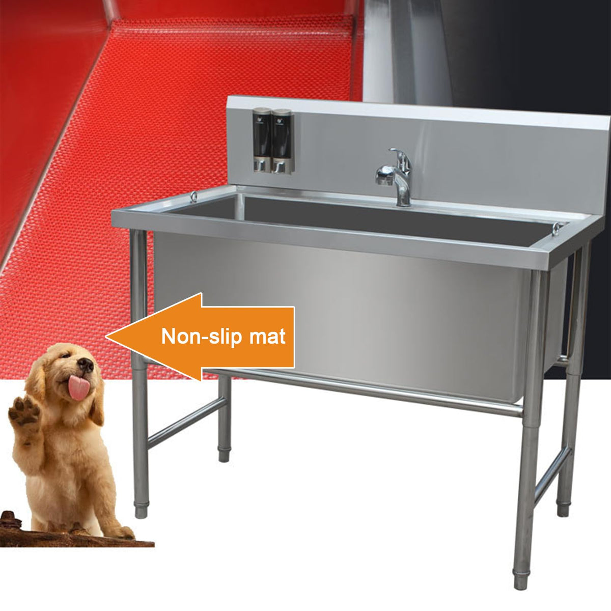 47" Stainless Steel Dog Grooming Tub with Stairs M3598