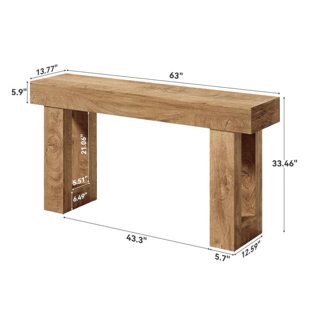 63 Inches Oak Color Wooden Console Table E957
