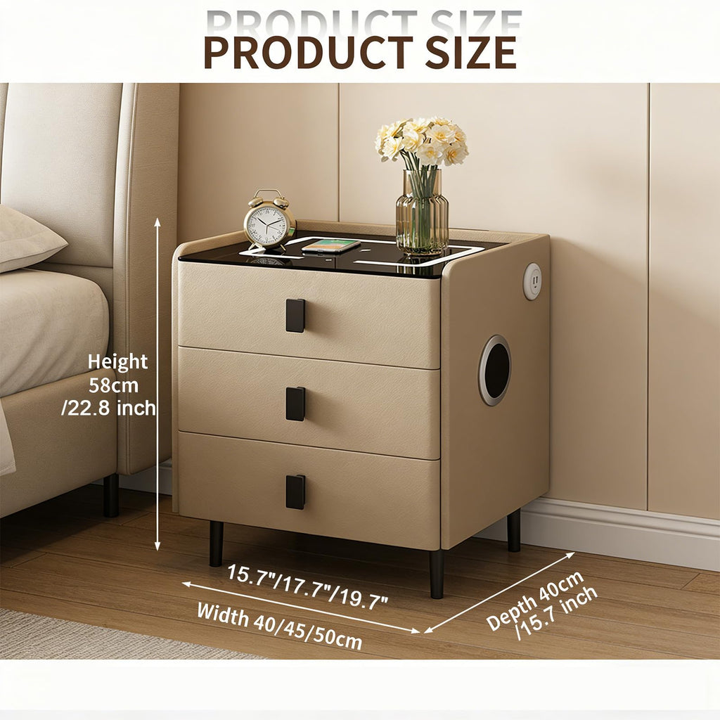 Smart Nightstand with Bluetooth Speaker, 3 Drawer LED Nightstand with USB Port T194