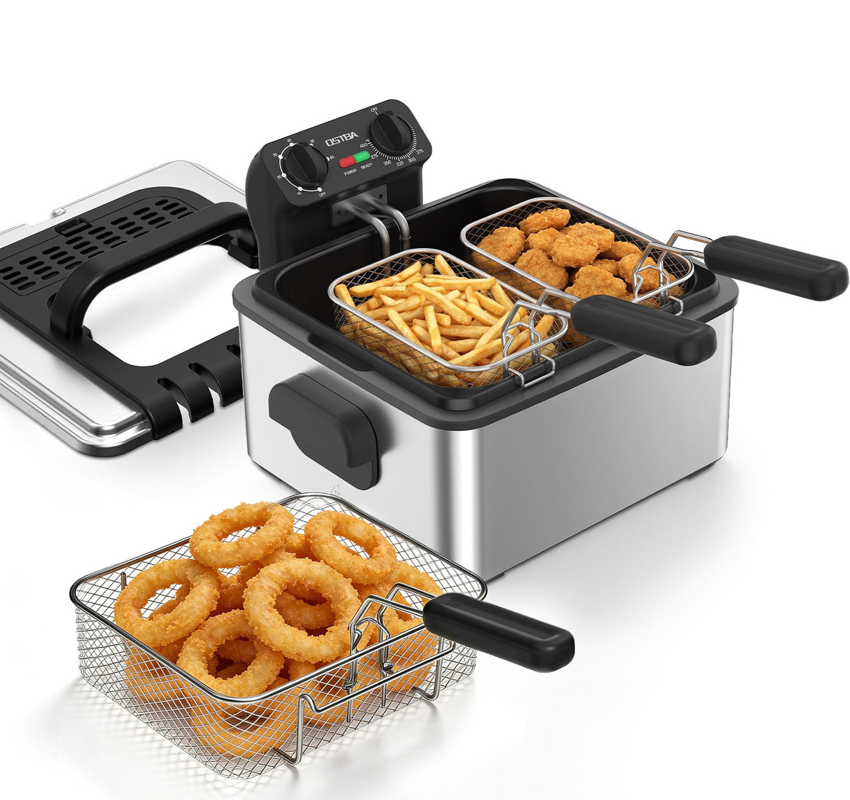 Electric Deep Fryer with 3 Baskets, 4.75QT Stainless Steel P645867