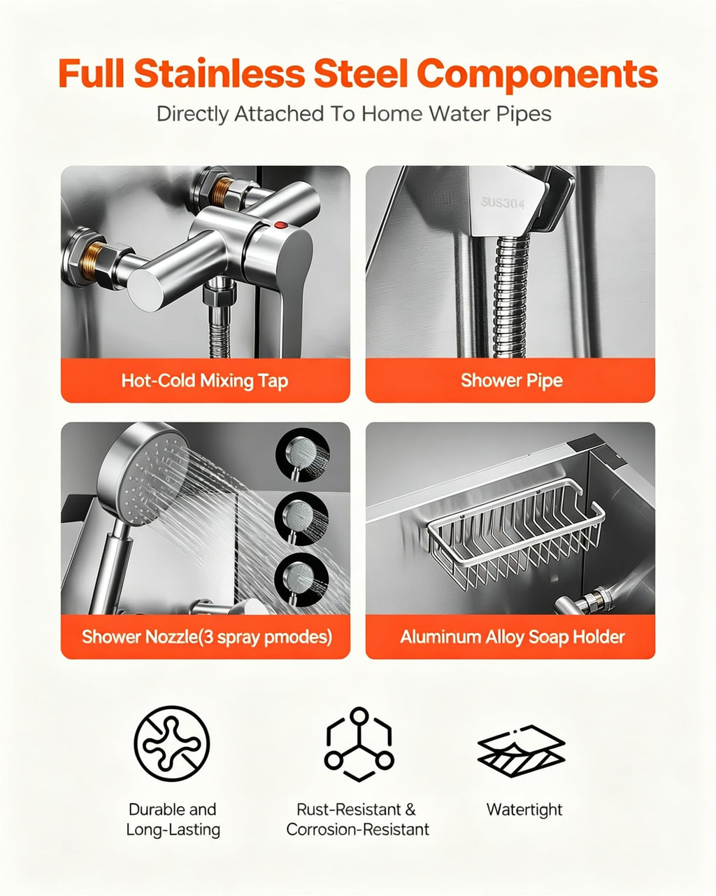 38” Stainless Steel Dog Washing Station with Faucet and Non-Slip Steps V1406