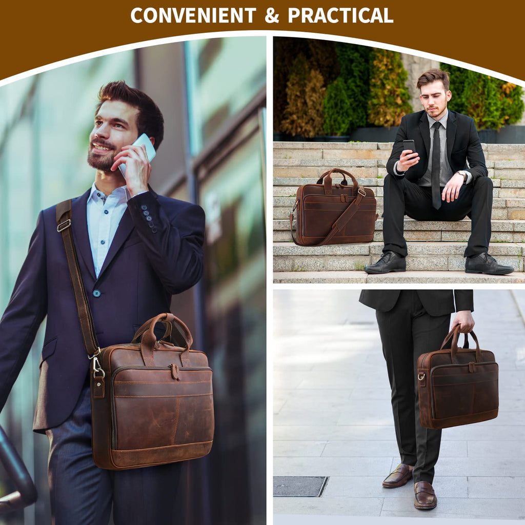 Full Grain Leather Briefcase Fits 15.6 Inch Laptop O8373