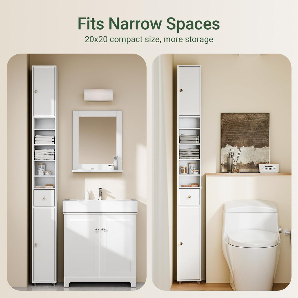 Narrow White Bathroom Storage Cabinet L36252