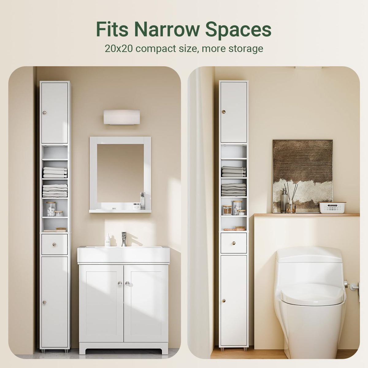Narrow White Bathroom Storage Cabinet L36252