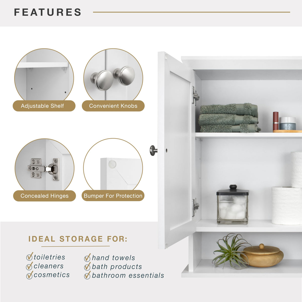 White Wall Mounted Medicine Cabinet Organizer L38927