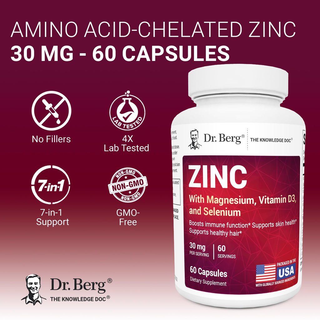 Zinc 30 mg 60 Capsules Chelated with Vitamin D & Selenium K35921