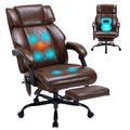 Brown Heated Massage Reclining Leather Office Chair with Foot Rest K706156