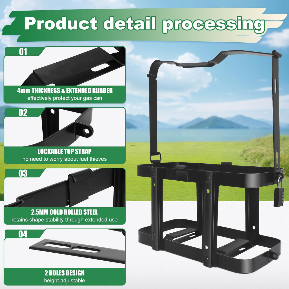 Gas Can Holder Rack with Combination Lock, 5 Gallon H64164