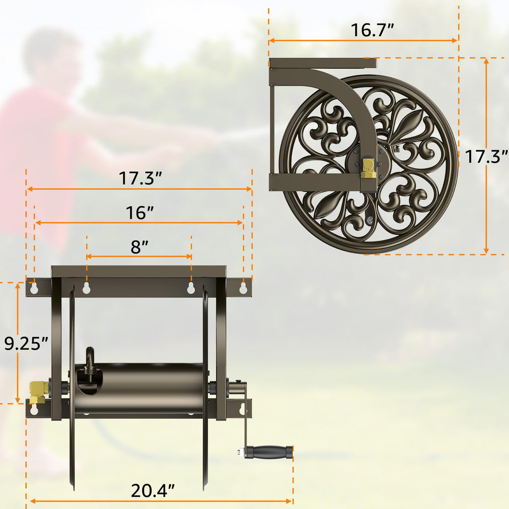 Wall Mount Garden Hose Reel, Holds 200-Feet of 5/8-Inch Hose M5833