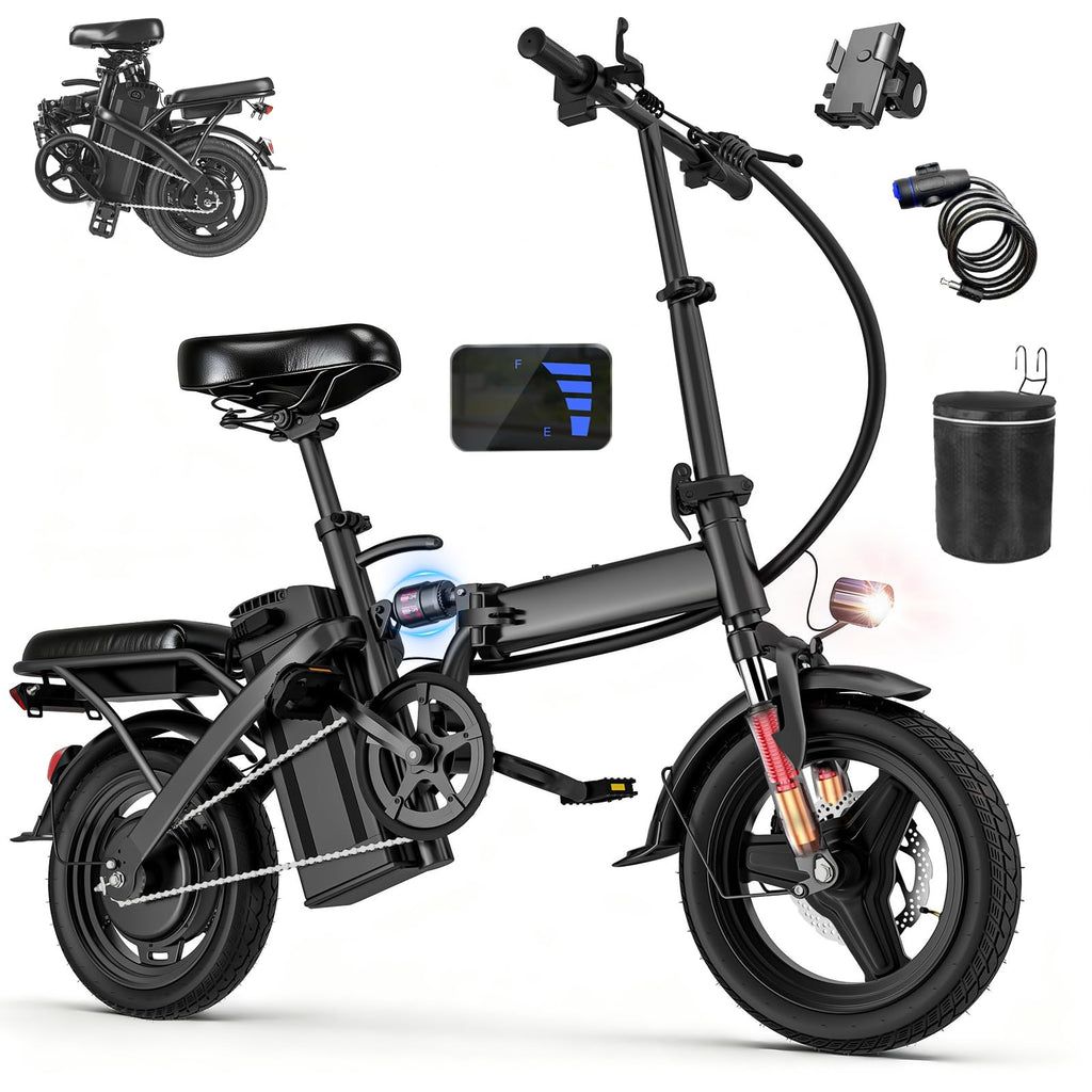 560W Motor 24MPH 32 Miles Range 48V 10Ah Battery 14" Foldable Electric Bike with Basket B5702