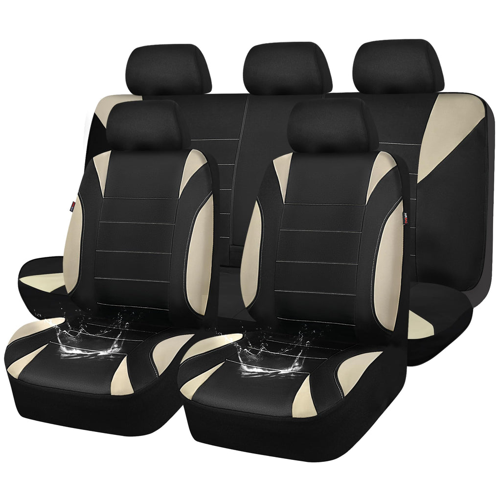 Waterproof Car Seat Covers Full Set Black and Beige H717