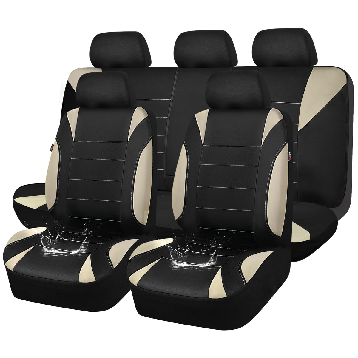 Waterproof Car Seat Covers Full Set Black and Beige H717