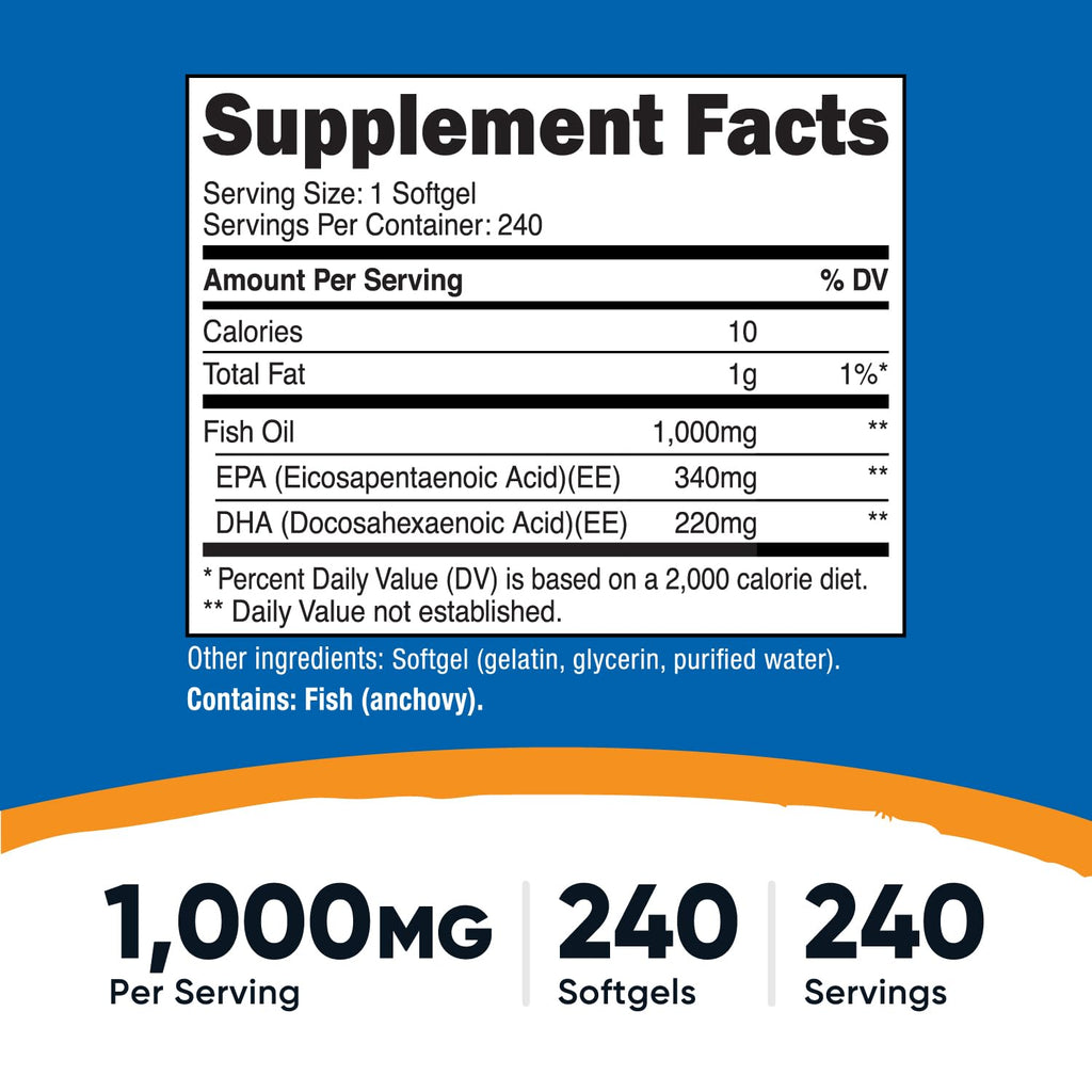 Fish Oil Omega 3 Softgels with EPA & DHA, 240 Softgels B1073