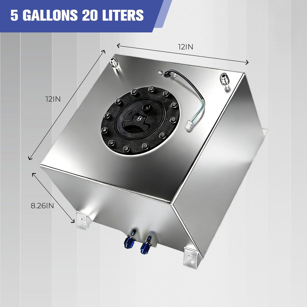 5 Gallon Polished Aluminum Fuel Cell with Cap Level Sender 6AN 12FT Fuel Line Kit Y950