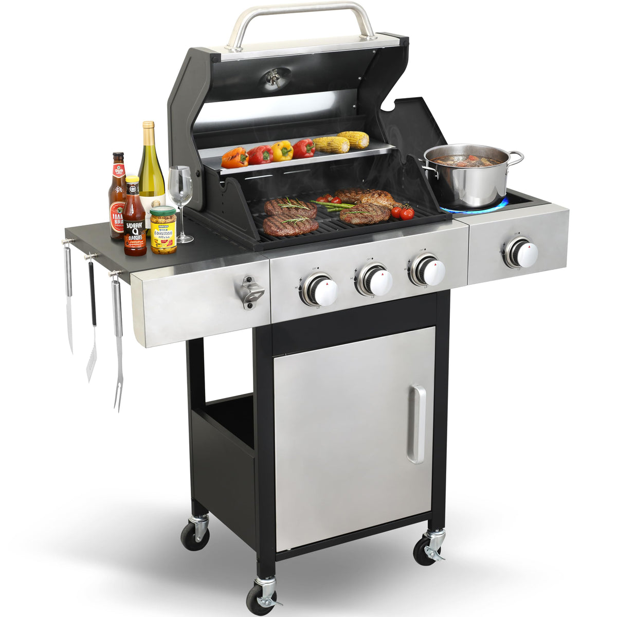 3-Burner Propane Gas Grill with Side Burner L8612