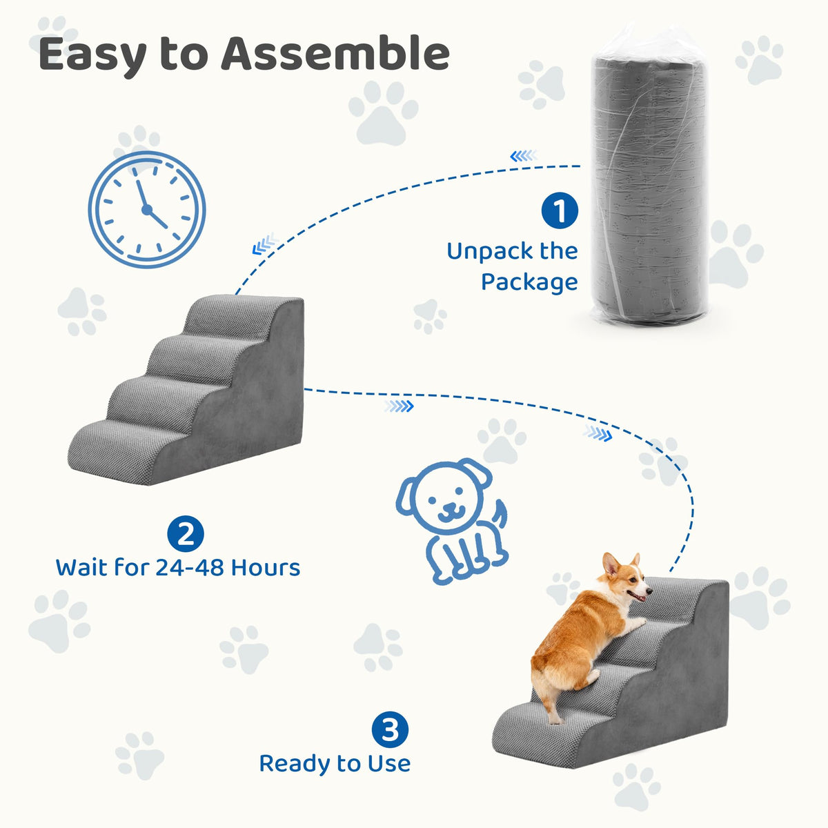 Grey 4-Step Curved Pet Dog Stairs E686