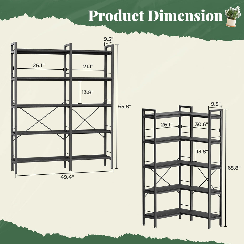 5 Tier L Shaped Corner Bookshelf with 10 Open Shelves K543786