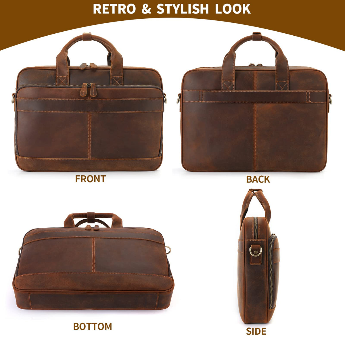 Full Grain Leather Briefcase Fits 15.6 Inch Laptop O8373
