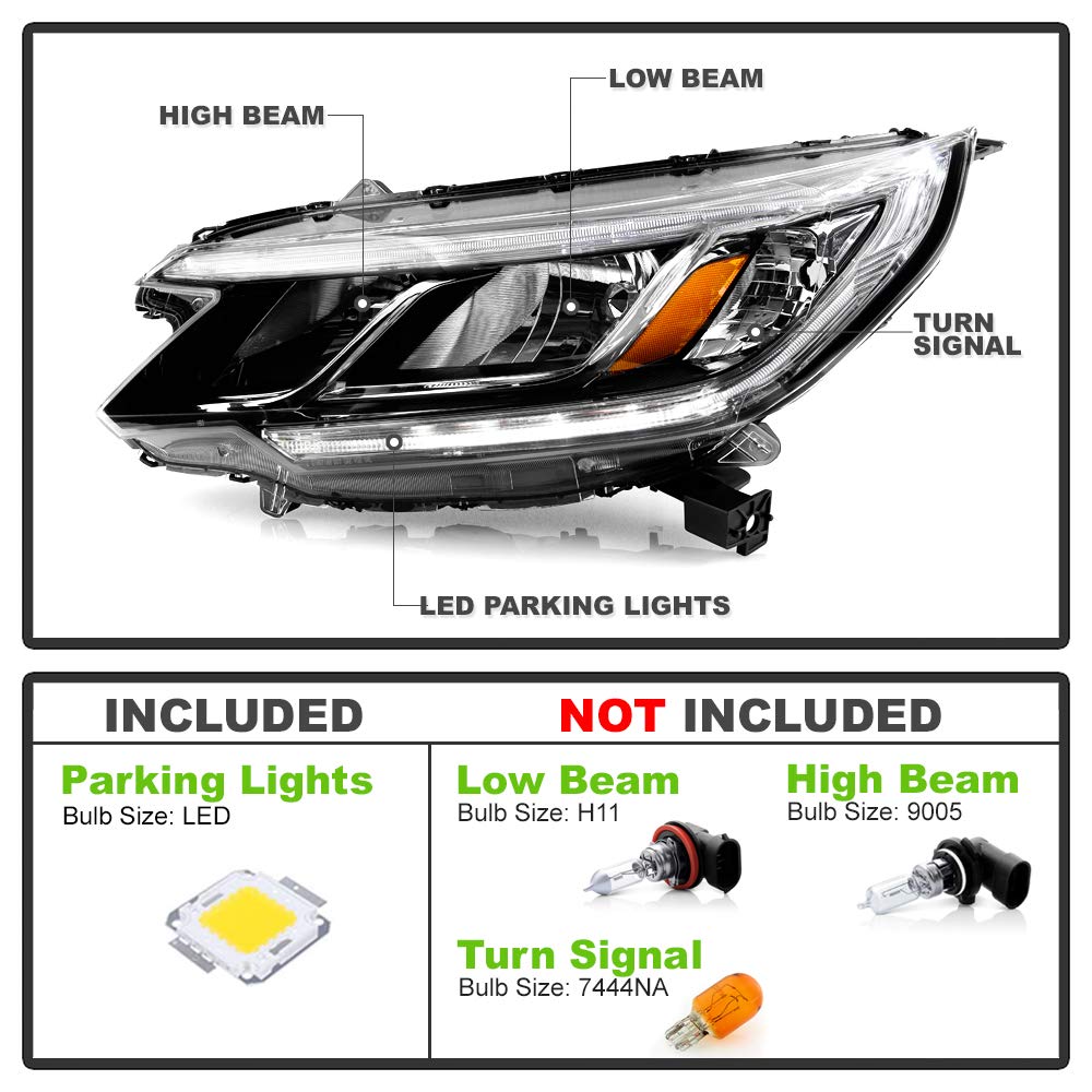 For 2015-2016 Honda CRV Halogen Type LED DRL Headlights Assembly Pair Set Left+Right H79430
