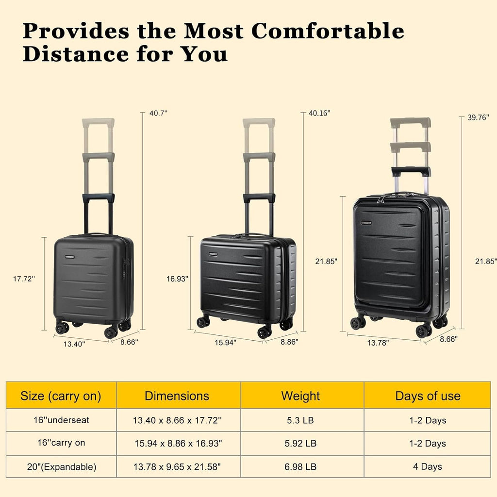 Expandable 16 Inch Underseat Carry On Luggage R808