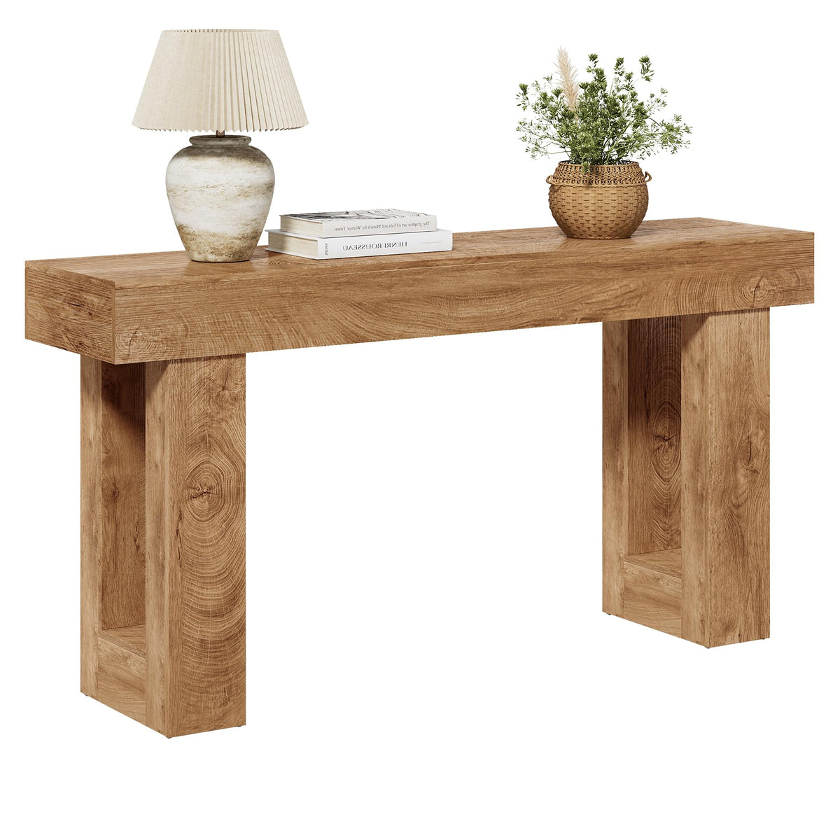63 Inches Oak Color Wooden Console Table E957