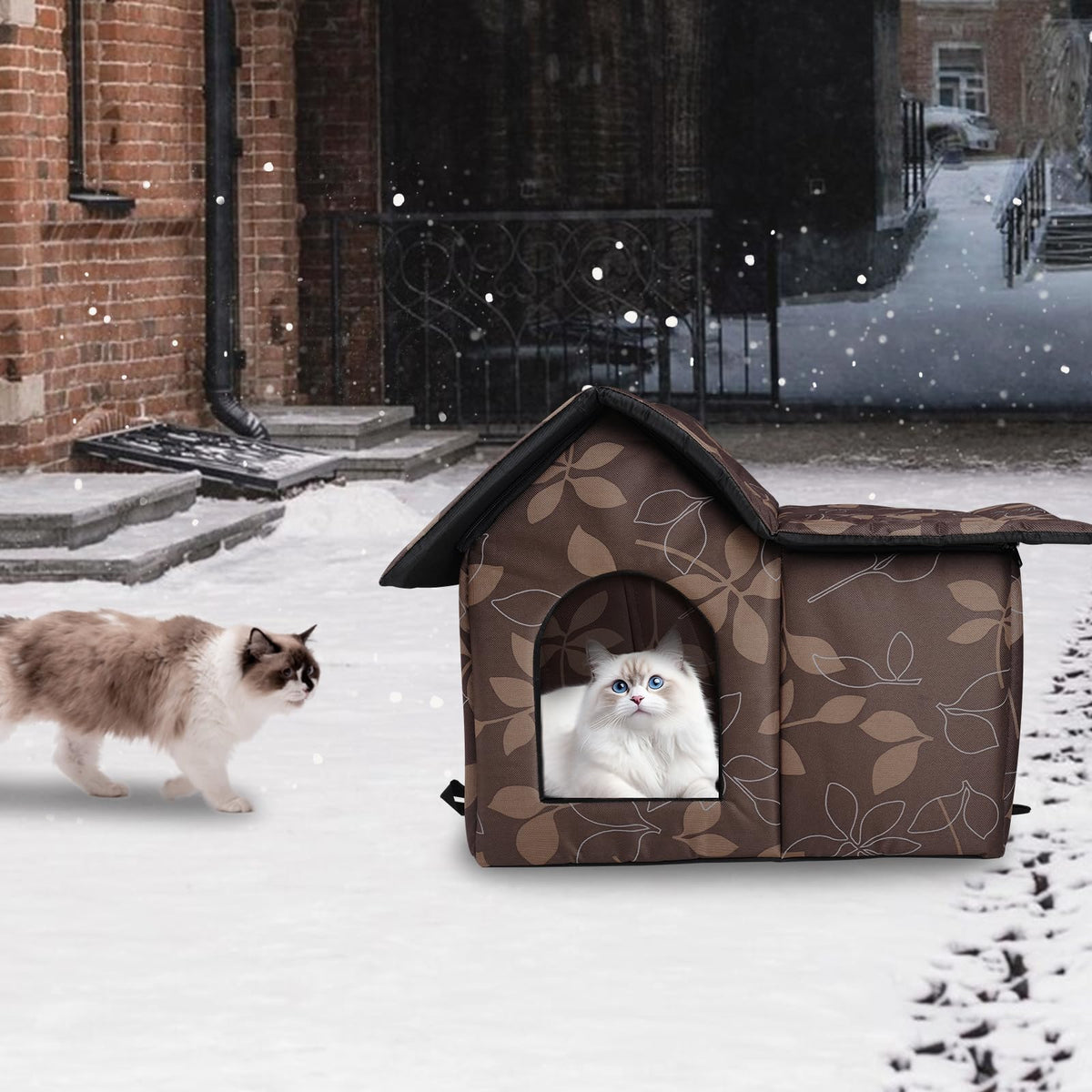 Weatherproof Collapsible Outdoor Cat House with Mat W820