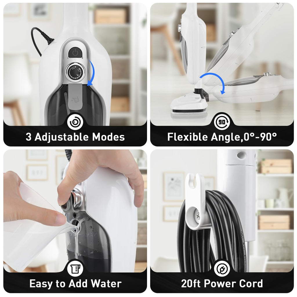 White 10-in-1 Detachable Steam Mop with 3 Microfiber Pads K92211