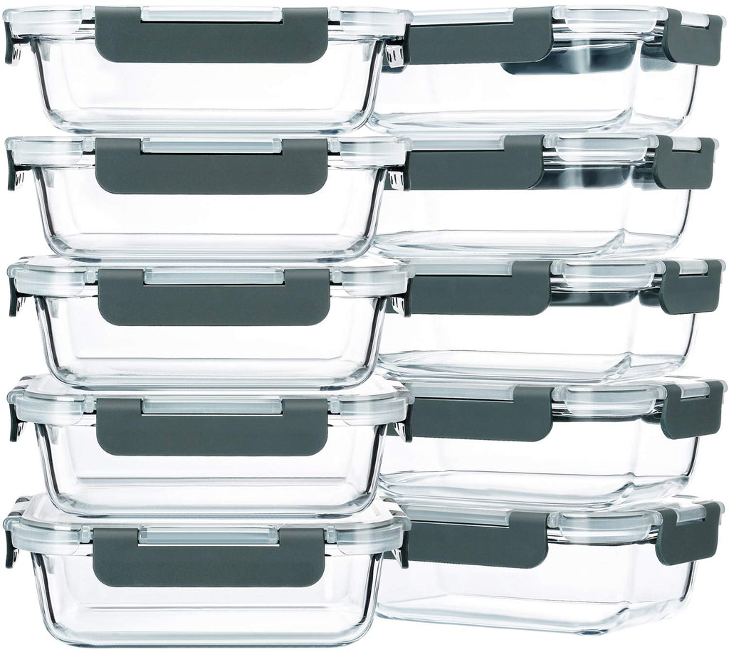 10 Pack 22 oz Glass Food Storage Containers with Lids H17642