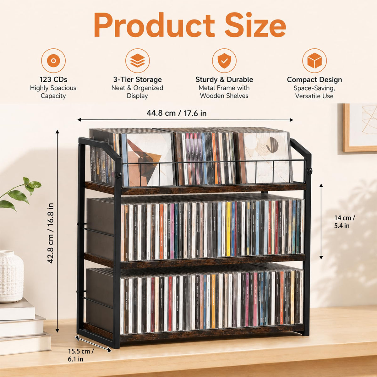 3-Tier Metal and Wood CD Storage Rack N88059