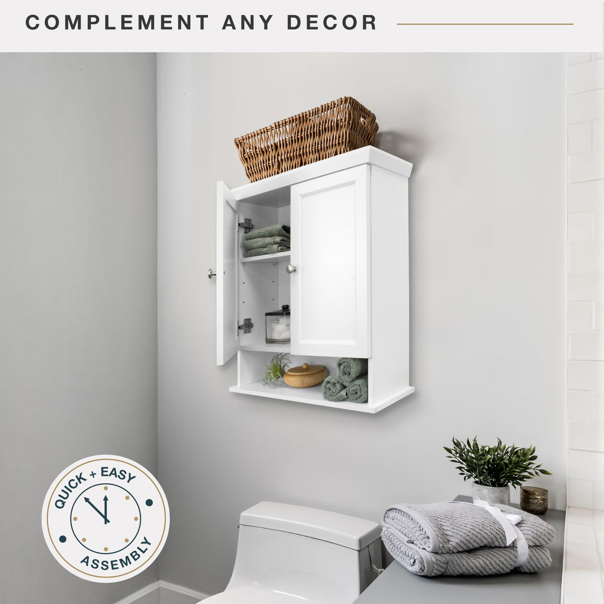 White Wall Mounted Medicine Cabinet Organizer L38927