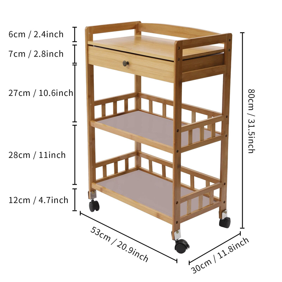 3-Tier Bamboo Kitchen Cart with Drawer U9216