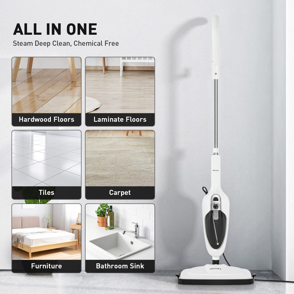 White 10-in-1 Detachable Steam Mop with 3 Microfiber Pads K92211