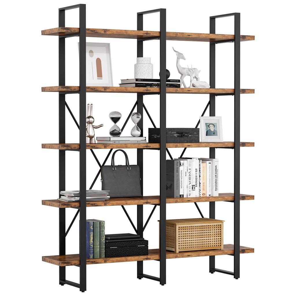 Industrial 5 Tier Wood and Metal Bookshelf B16898