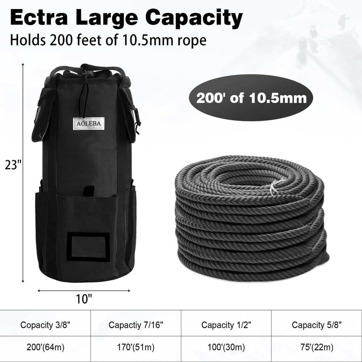 Arborist Rope Storage Bag Large Capacity 1680D Thicken Nylon with Hand Straps V861507