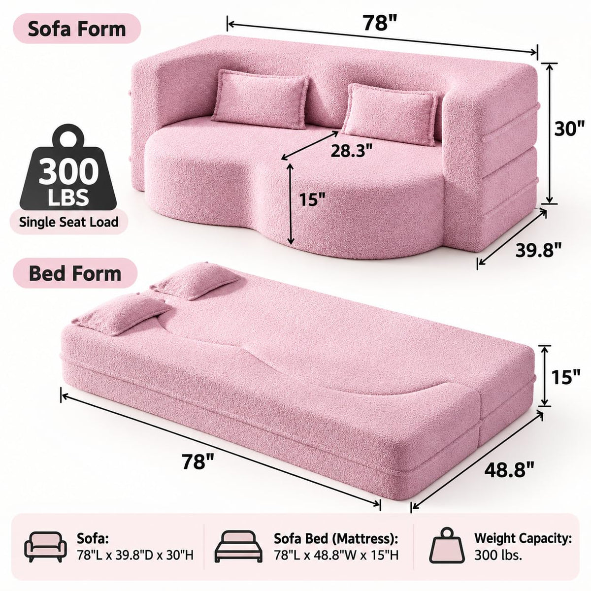 2-in-1 Convertible Sofa Bed with Pillows M88940