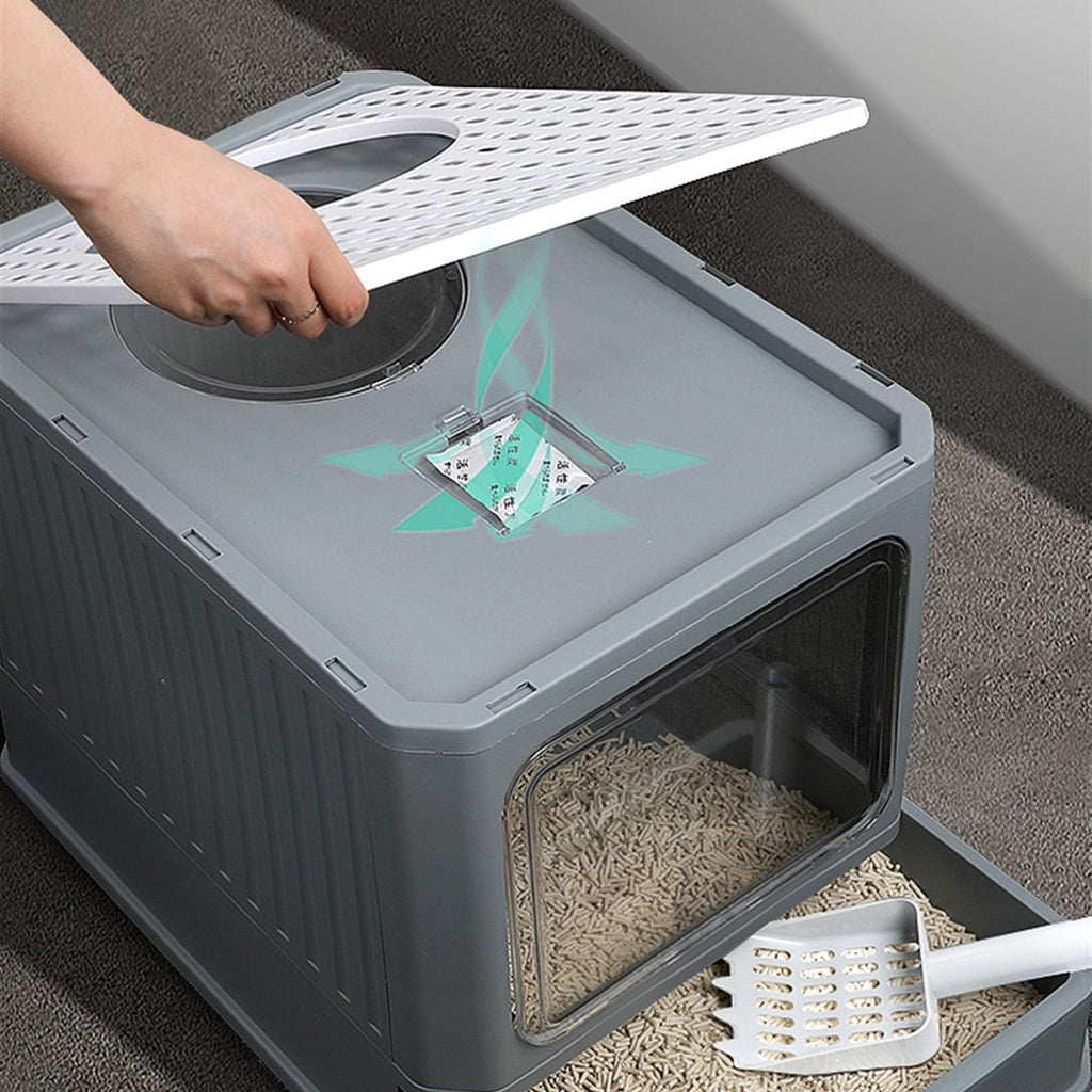 Foldable Enclosed Cat Litter Box with Lid R427