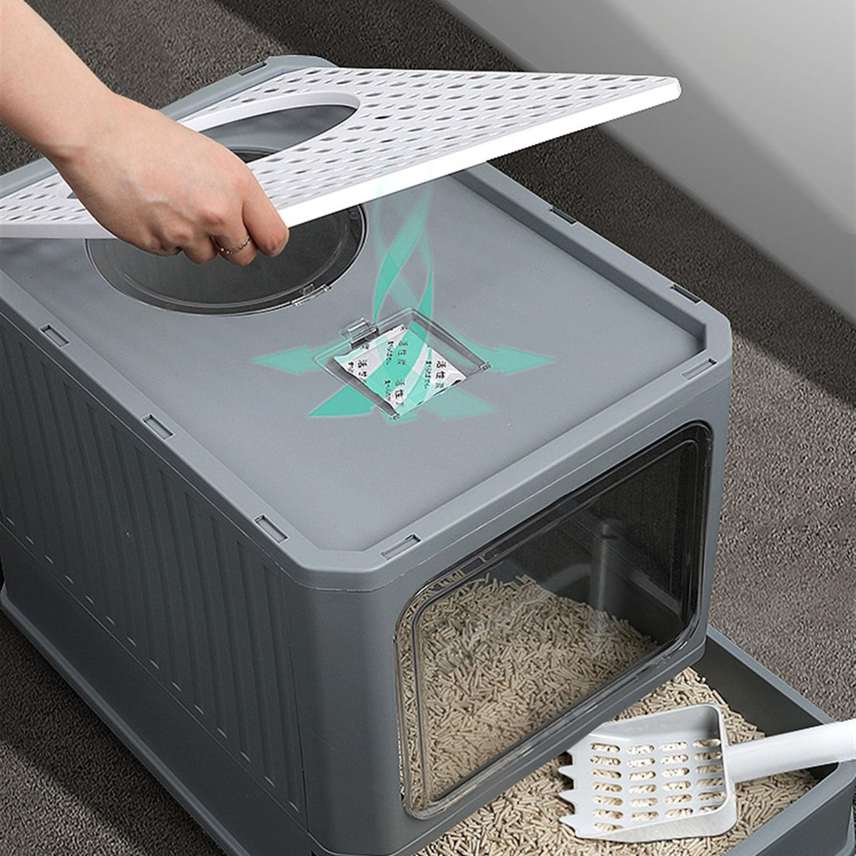 Foldable Enclosed Cat Litter Box with Lid R427